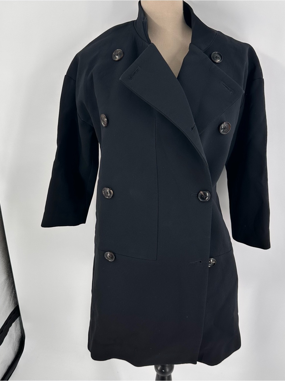 Ports 1961 Double Breasted Jacket Black Women 4 Silk Lining Band Collar Classic